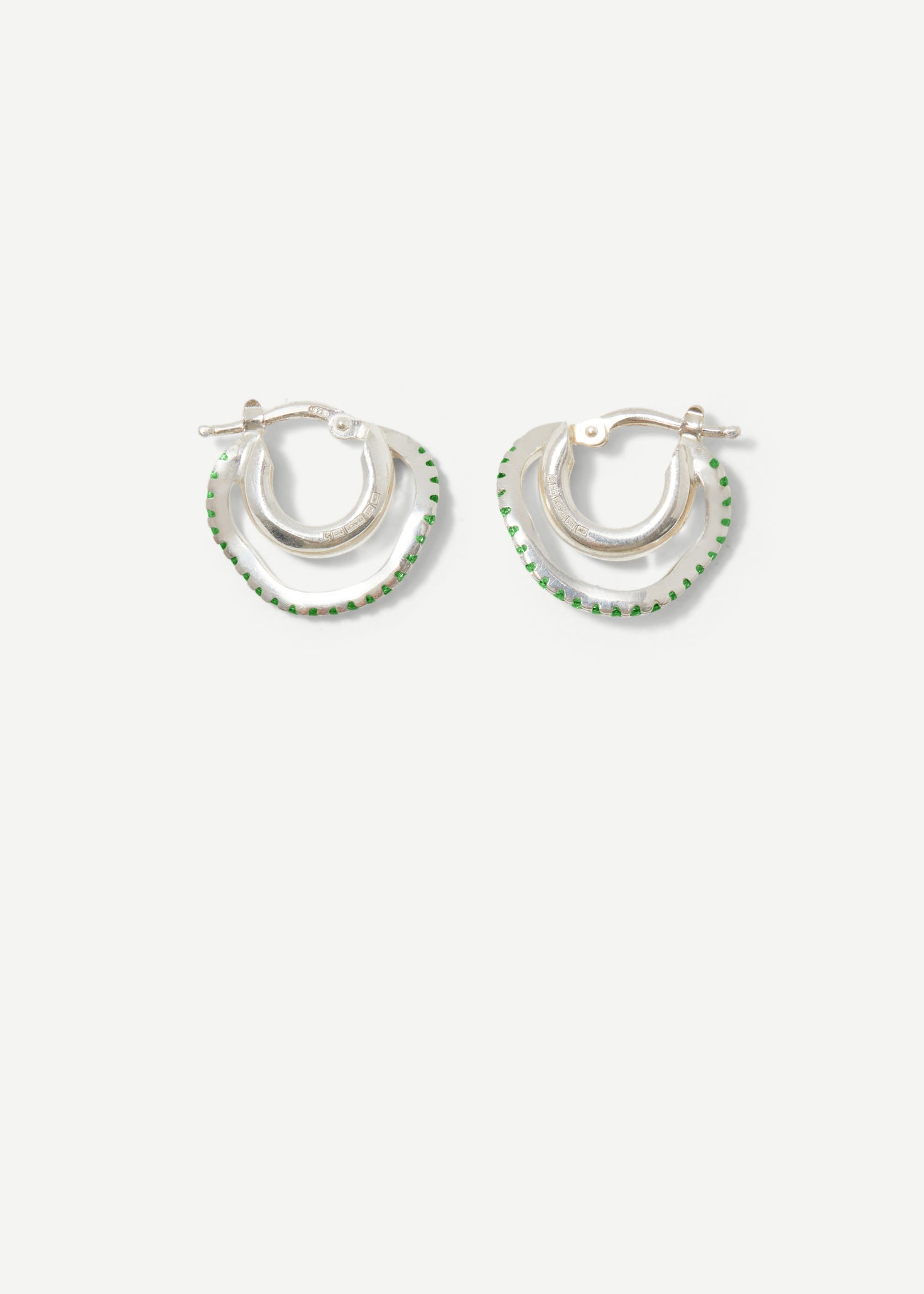 Distorted Double Hoop Earring Midi - Green - Earrings - Sample - 3