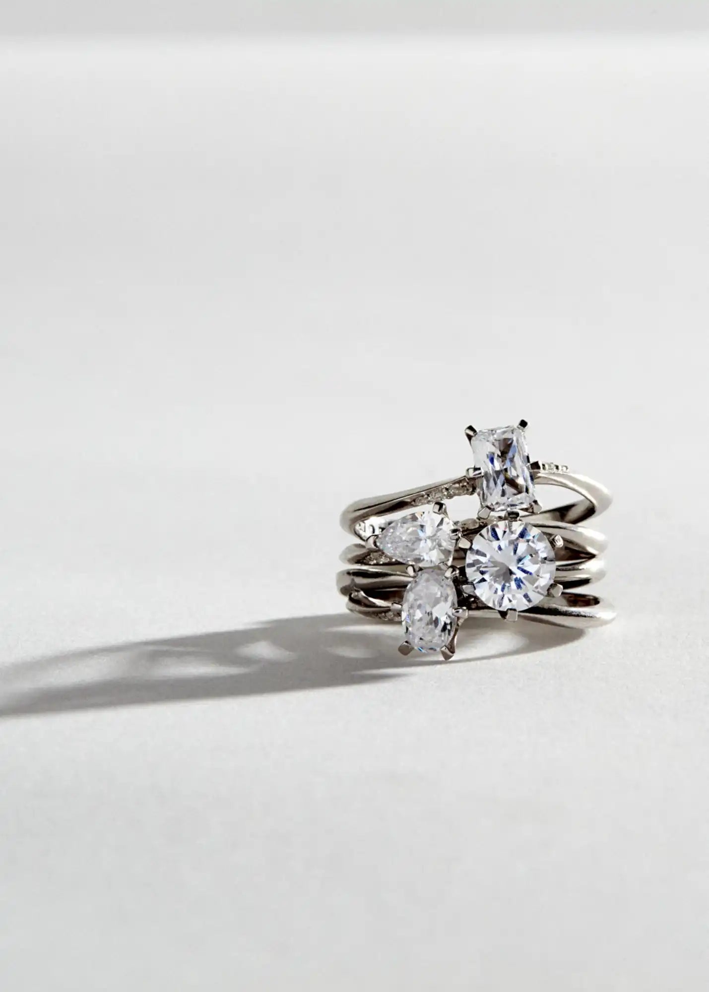 Sparkling silver ring stack.