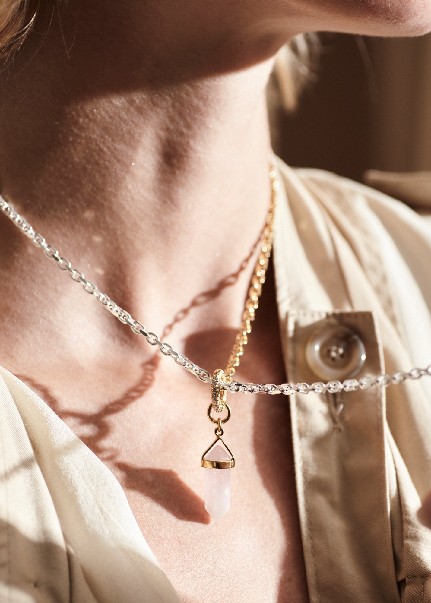 Stoned Lariat Necklace - Rose Quartz - SALE - 3