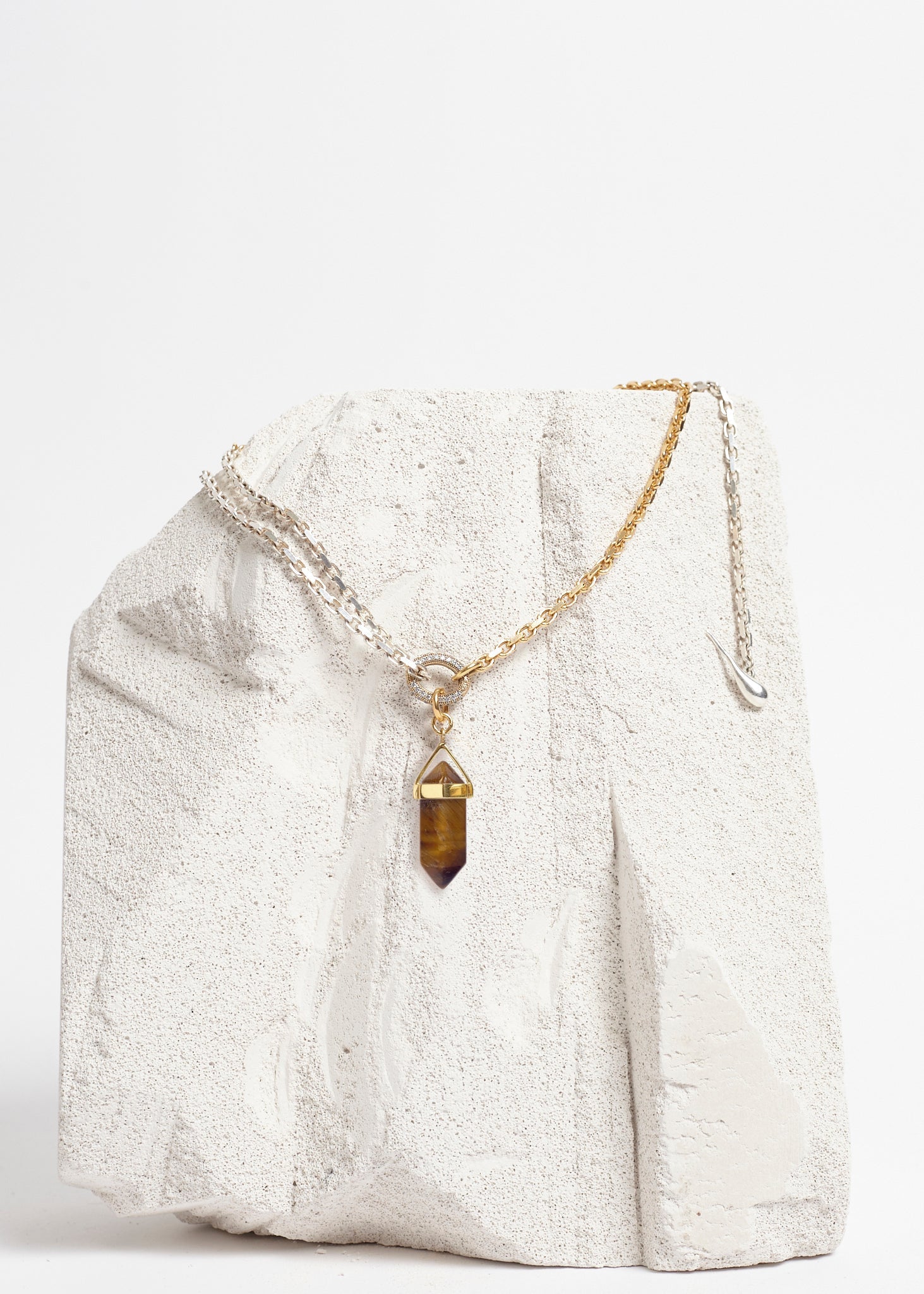 Stoned Lariat Necklace - Tigers Eye - Sample - 1