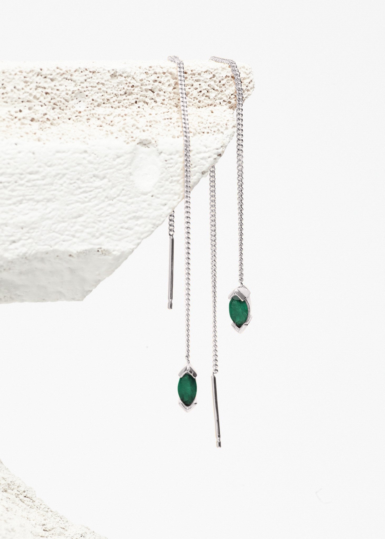 Warped Marquis Chain Earring - Green - Sample - 1