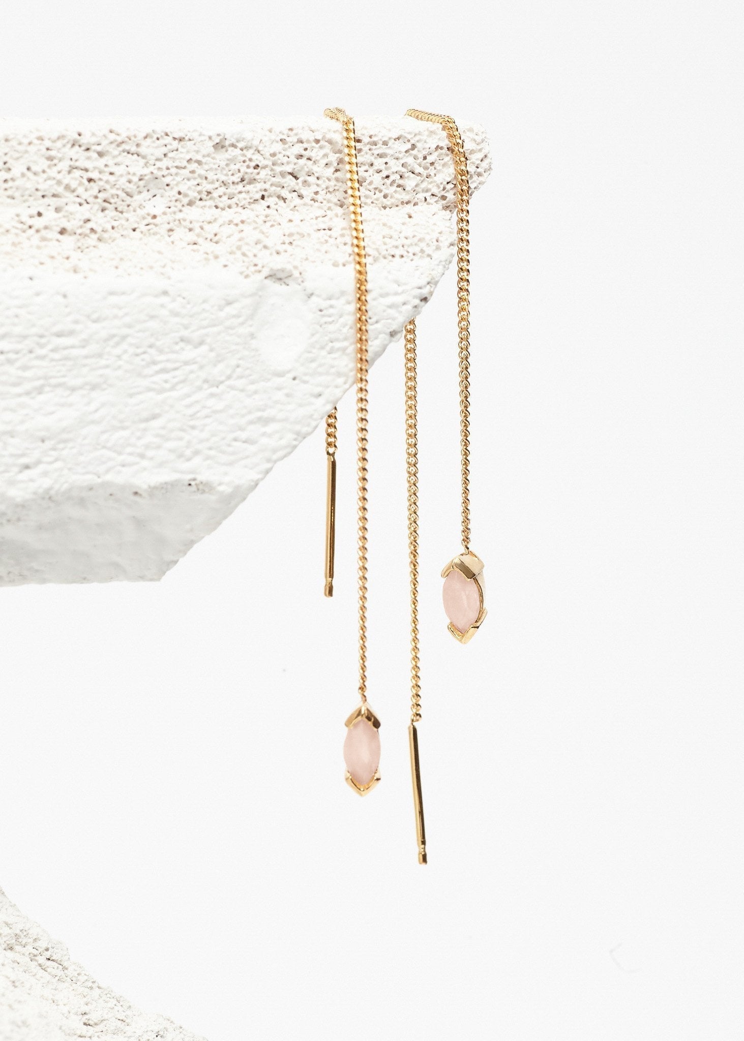 Warped Marquis Chain Earring - Rose Quartz - Sample - 1